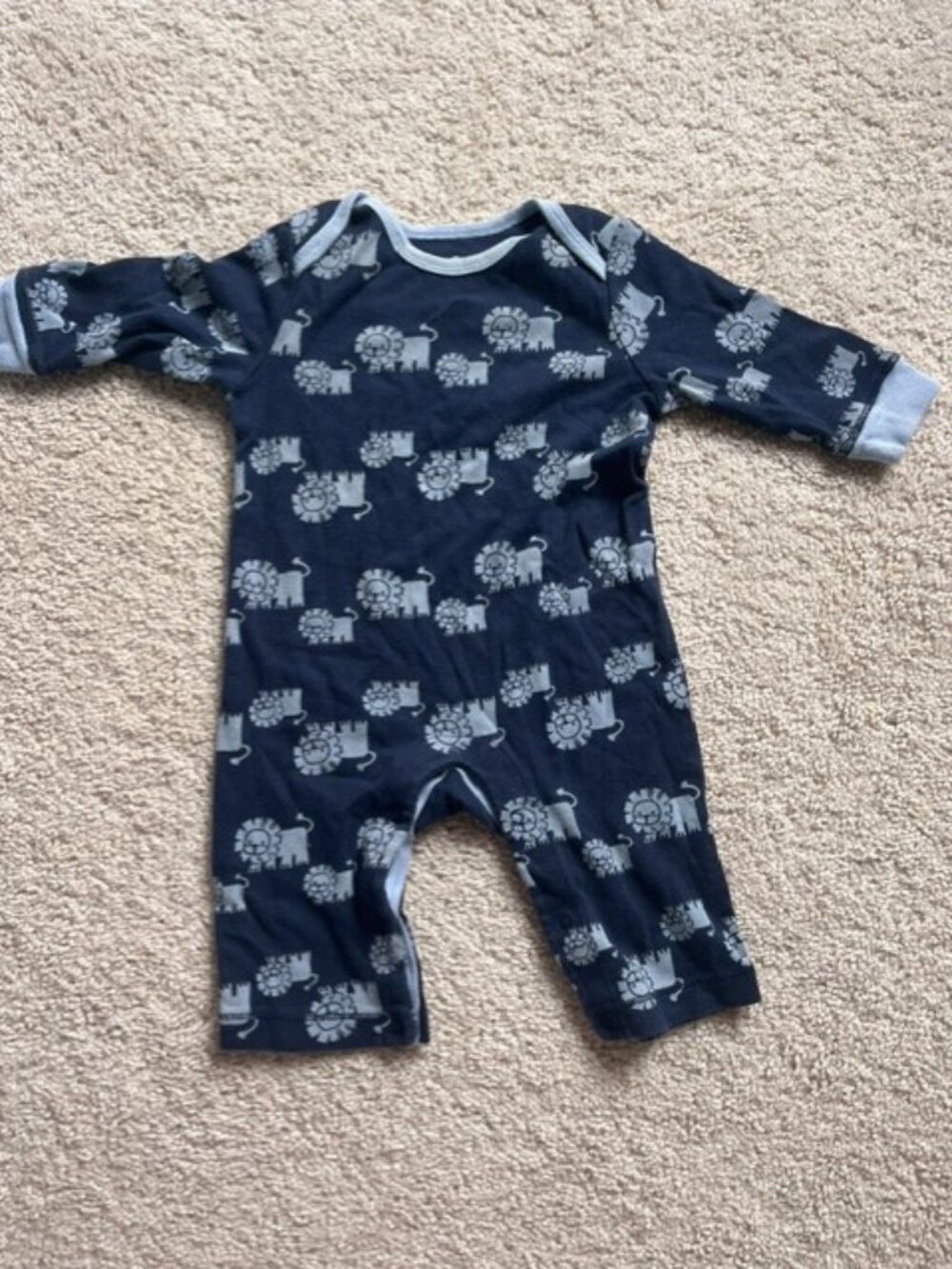 Old Navy Lion Print Romper Baby Boy 3-6 Months Blue One Piece Pajama Outfit
